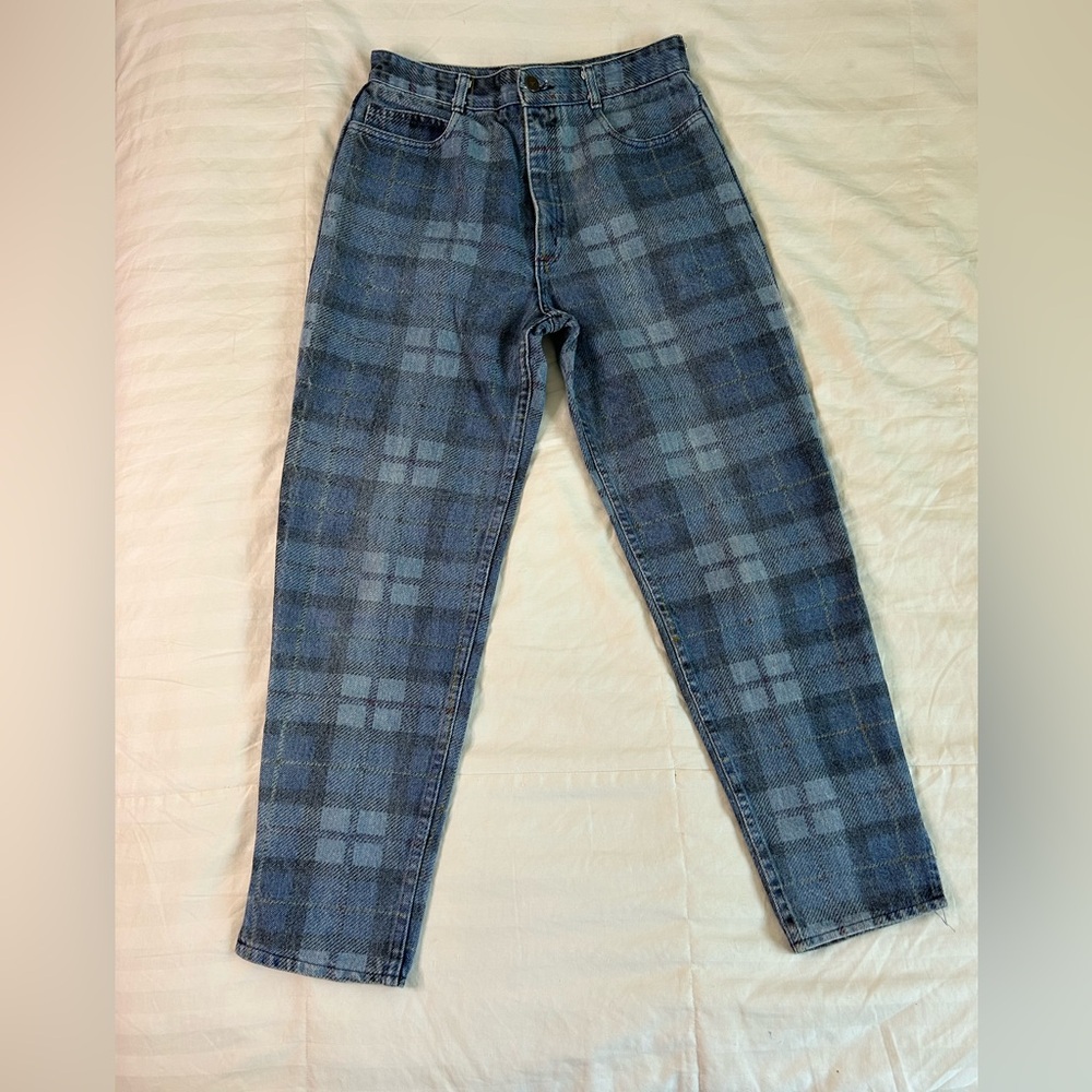 Vintage Jean St. Tropez Plaid High Waist Split Ankle Jeans Size S